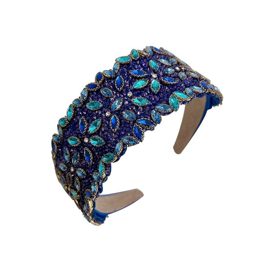 Diamond inlaid ultra shiny blue Baroque gorgeous heavy industry headband